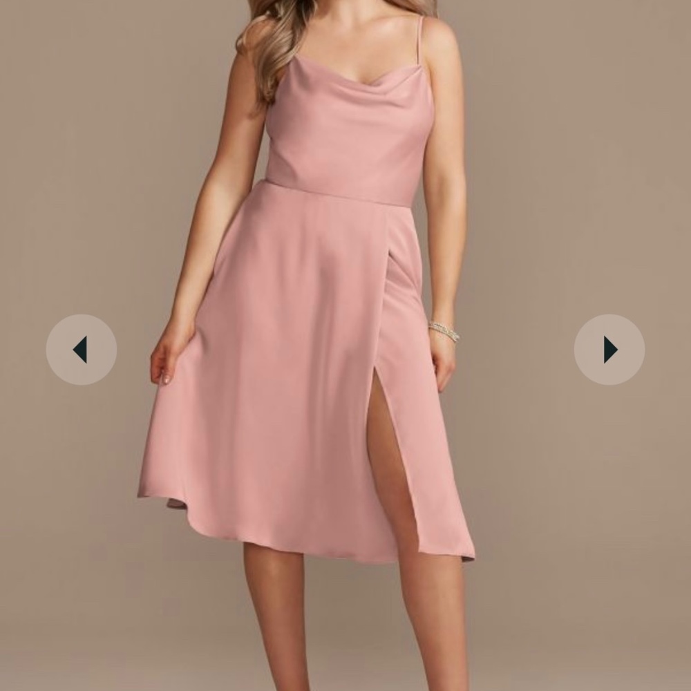 satin spaghetti strap bridesmaid dress